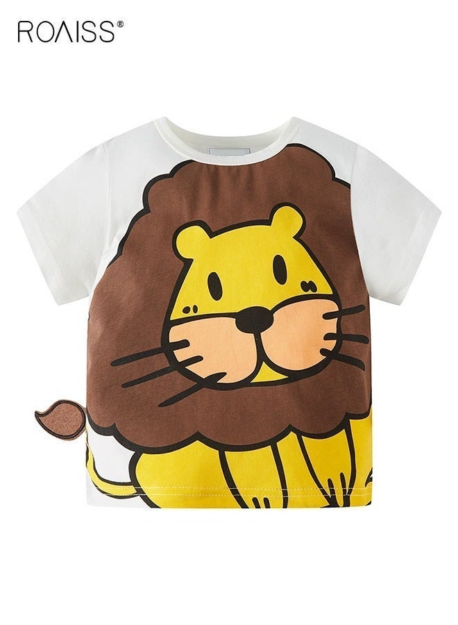 roaiss Boys Summer Cotton T-shirt, Short Sleeve Round Neck Tops for Toddler Boys, Stylish Unique T shirt with Lion Pattern, Suitable for Daily Wear or Any Occasion - Image 1
